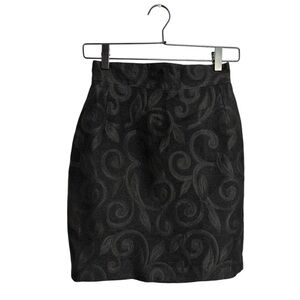 Vertigo Paris Black Brocade Mini Skirt Leaf Scroll Pattern Size 36 Dark Academia